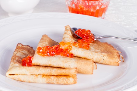 Pancakes with salmon caviarの写真素材