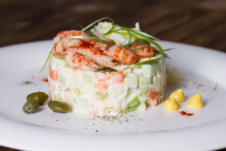 Russian salad with shrimpの写真素材