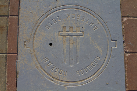 VITEBSK, BELARUS - JULY 28: Memorable sewer hatch on Victory Square on July 28, 2016 in Vitebsk.のeditorial素材