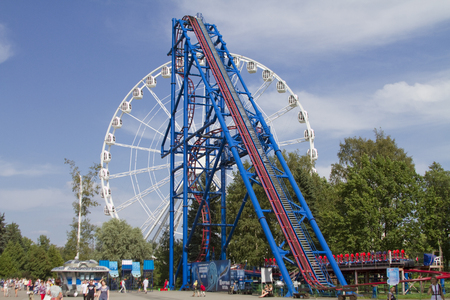 SAINT-PETERSBURG, RUSSIA - JULY 25: Attraction "Roller coaster" in the park in St. Petersburg. Petersburg on July 25, 2016 in Saint-Petersburg.のeditorial素材
