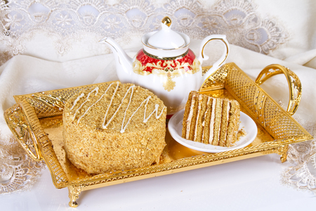 Fresh delicious honey homemade cakeの写真素材