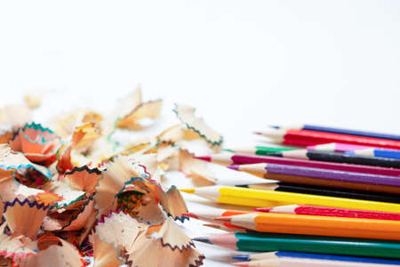 Shavings, sawdust from colored pencils. Lots of sawdust and lots of colored pencilsの写真素材