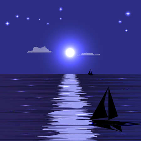 night sea with bright moonのイラスト素材
