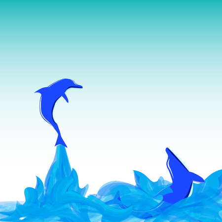 dolphins jumping and playing on the sea, waves, sprayのイラスト素材