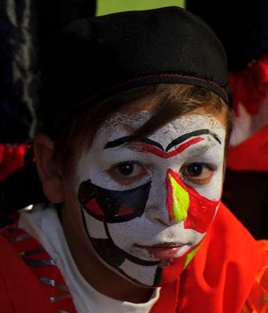 Carmelo, Uruguay, March 03, 2019. Faces of the carnival.のeditorial素材