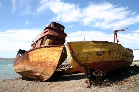 Old ships in San Antonio Oeste harbor, Patagonia Argentinaの写真素材