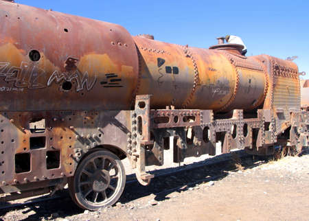 Old machines in the train cemetery of Uyuniの写真素材