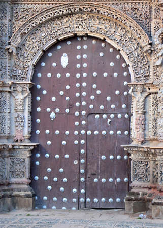 The door of the Cathedral of Potosi city, Boliviaの写真素材