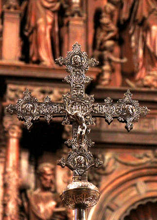 Altar of the Co Cathedral of Santa Maria in Caceres, Spainの写真素材
