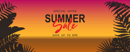 Elegant summer sale banner with tropical leaf theme
