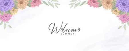 Minimalist floral banner with a summer themeのイラスト素材