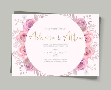 Set of elegant wedding card template with hand drawn floral decorationのイラスト素材