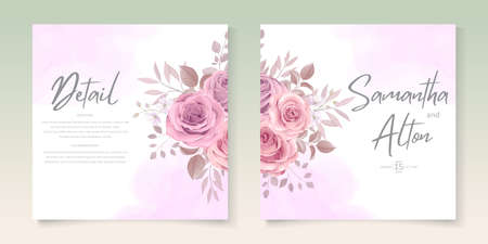 Set of elegant wedding card template with hand drawn floral decorationのイラスト素材