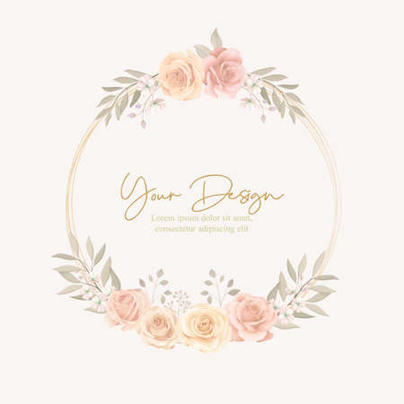 Elegant floral frame with blooming roses designのイラスト素材