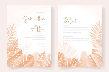 Wedding invitation card template with tropical leaf designのイラスト素材