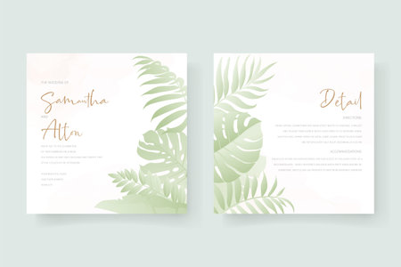 Wedding invitation template with tropical palm leaf designのイラスト素材