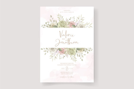 Beautiful soft floral and leaves wedding invitation card designのイラスト素材