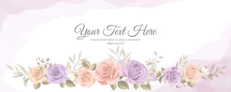 Elegant banner with soft color of blooming rose flower ornamentのイラスト素材