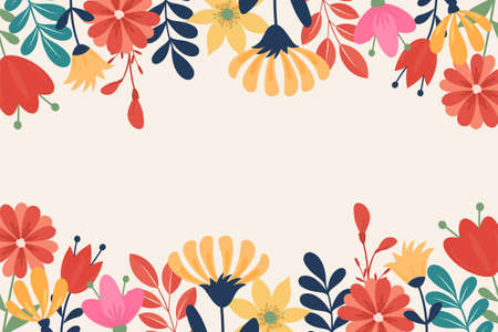 Beautiful hand drawn spring background with flowersのイラスト素材