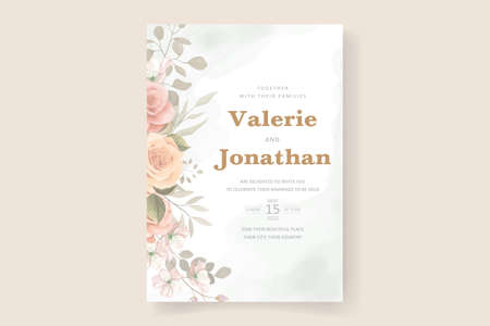 Soft floral and leaves wedding invitation card designのイラスト素材