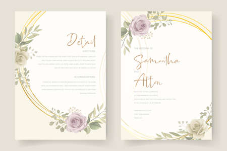 Soft floral and leaves wedding invitation card designのイラスト素材