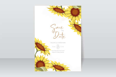 Beautiful sunflower wedding invitation card templateのイラスト素材