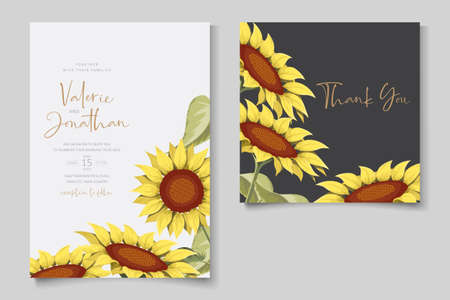 Beautiful sunflower wedding invitation card templateのイラスト素材