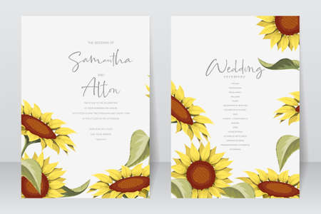 Beautiful sunflower wedding invitation card templateのイラスト素材