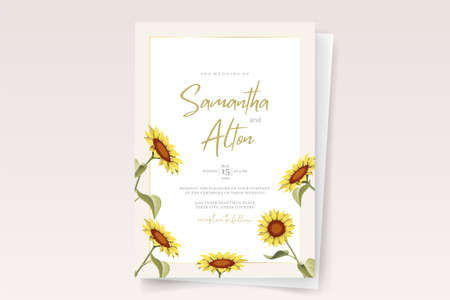Beautiful sunflower wedding invitation card templateのイラスト素材