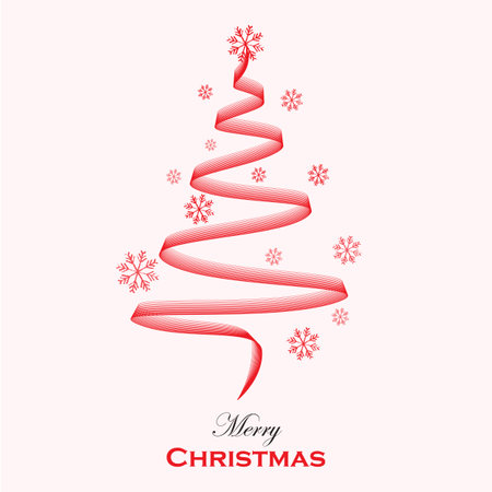 Christmas greeting and Christmas tree with red wavy linesのイラスト素材
