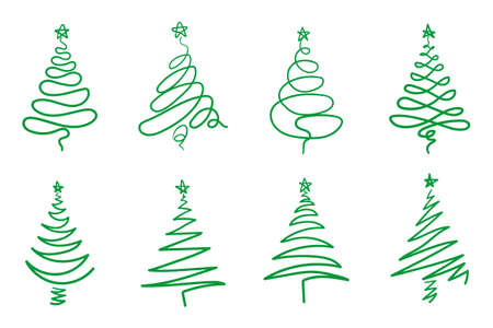 Christmas trees with green outlineのイラスト素材