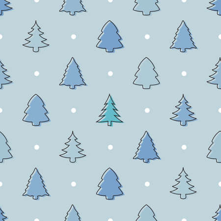 Seamless doodle christmas tree pattern in pastel blueのイラスト素材