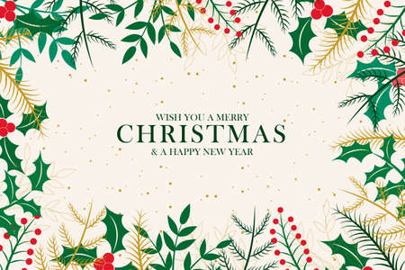 Vintage merry christmas frame with christmas decorationsのイラスト素材