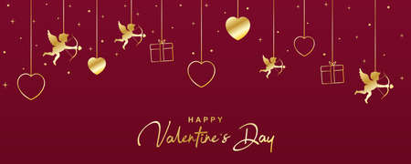 Elegant valentine's day banner with gold designのイラスト素材