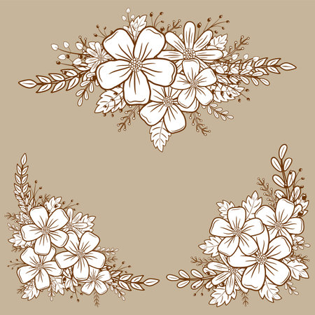 Collection of beautiful bouquets in outline designのイラスト素材
