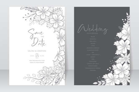 Wedding invitation template with floral outline decorationのイラスト素材