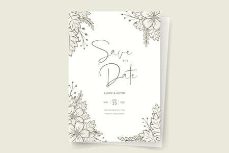 Wedding invitation template with floral outline decorationのイラスト素材