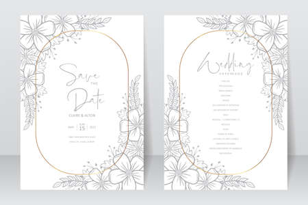 Wedding invitation template with floral outline decorationのイラスト素材