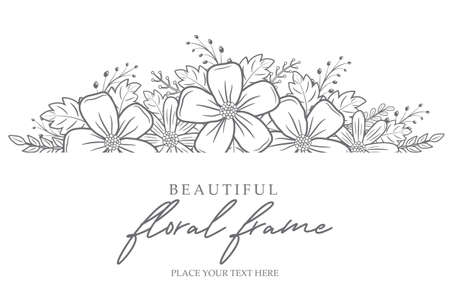 Beautiful flower frame background in outline designのイラスト素材