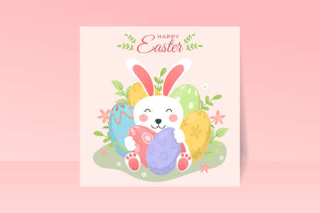 Happy easter background in flat designのイラスト素材