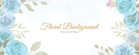 Beautiful flower banner with blue flowersのイラスト素材
