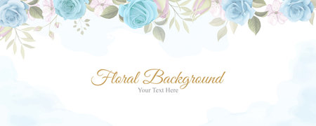 Beautiful flower banner with blue flowersのイラスト素材