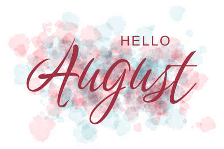 Hand drawn hello august lettering with soft colorのイラスト素材