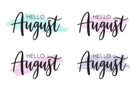 Hand drawn hello august lettering with soft colorのイラスト素材