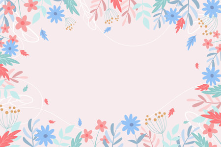 Beautiful spring background with hand drawn flowersのイラスト素材