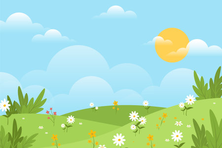 Beautiful spring background with hand drawn flowersのイラスト素材