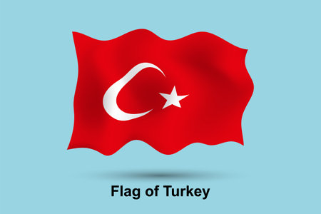 Flag of Turkey waving in the wind on a blue background. Vector illustrationのイラスト素材