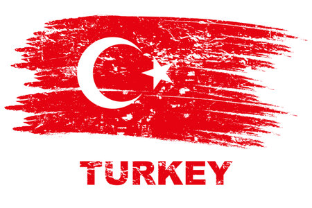 Turkey flag with grunge brush stroke. Vector illustration. Isolated on white background.のイラスト素材