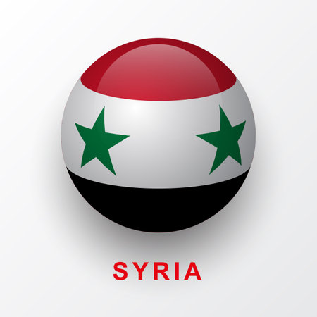 Flag of Syria. Round Glossy Button Style. Vector Illustration.のイラスト素材