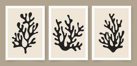 Abstract coral posters. Contemporary organic shapes minimalist in Matisse style, graphic vector illustrationのイラスト素材